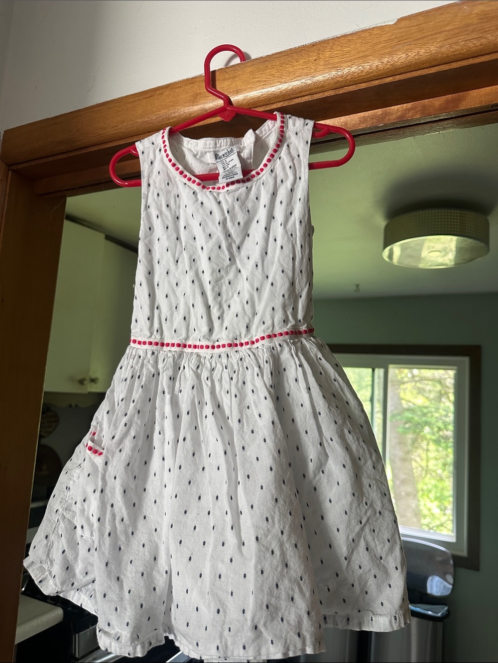 Girls' White Eyelet Dress with Pink Trim